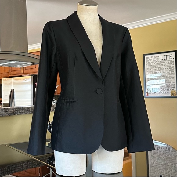Talbots Black Silk Taffeta Single Button Blazer Evening Formal Tuxedo Jacket 12 - Picture 3 of 15